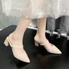 Fashion 2024 New Summer Sandalias De Mujer Casual Pointed Toe Thick High Heel Two-wear Mules Slippers Solid Color Half Slides Shoes