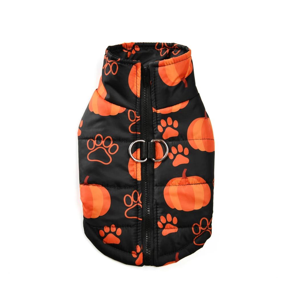 Halloween Dog Costume Autumn Winter Warm Jacket Clothes For Small Medium Dogs Cats Pumpkin Print Funny Puppy Coat With D-ring