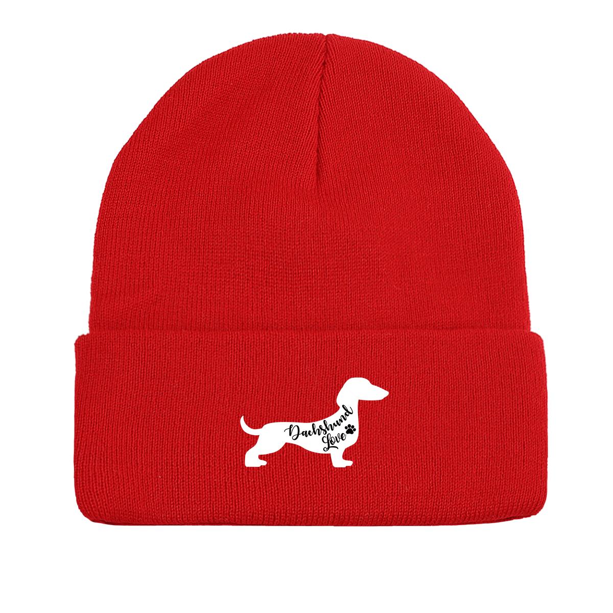 

Вязаная шапка с принтом собаки таксы, шапка-бини с изображением животных, ветрозащитные мешковатые модные шапки с помпоном, вязаная шапка, шапка-бини as the picture красный