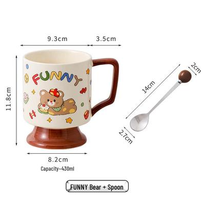 ZISIZ Cartoon Ceramic Mug with Spoon