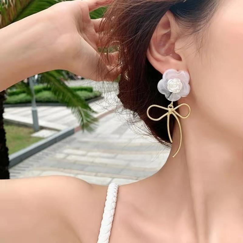 S silver needle girlish flower metal bow earrings fashion personality explosive stud earrings jewelry