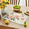 4pcs Elegant Pink Roses Shabby Chic Placemats - Vintage Floral Table Mats with Soft Pink Roses & Green Foliage on, Rectangular Linen