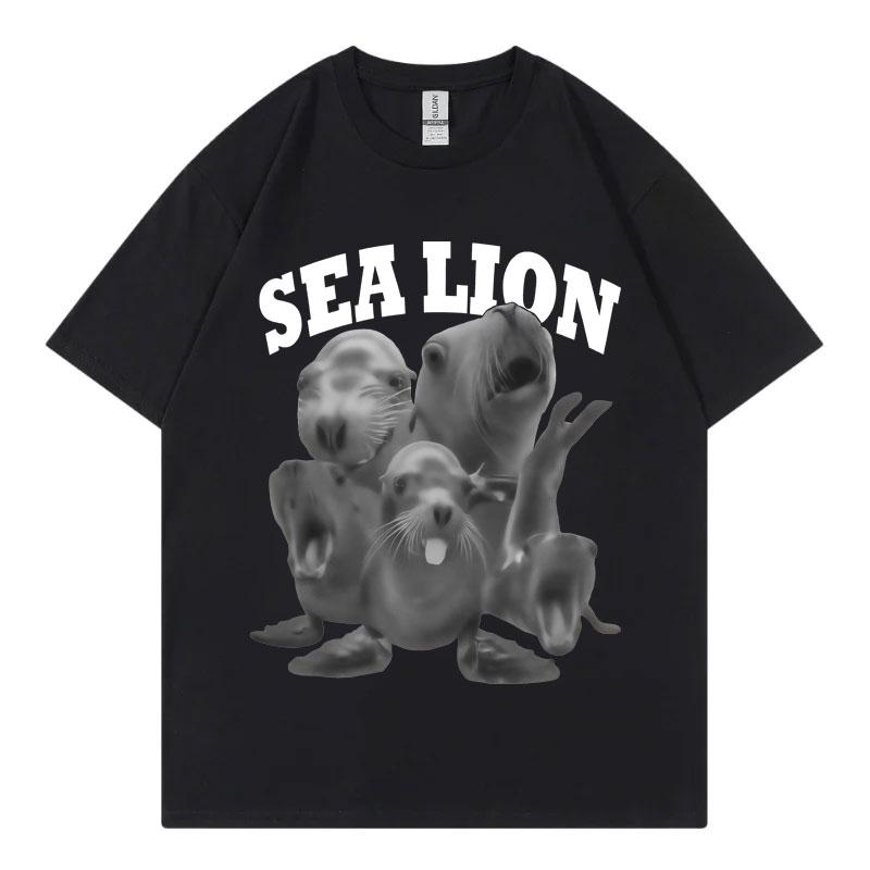 Grappig Zeeleeuwen Meme T-shirt Unisex Dames Mode Vintage Korte Mouw T-shirts Hoge Kwaliteit Katoen Oversized T-shirts Streetwear