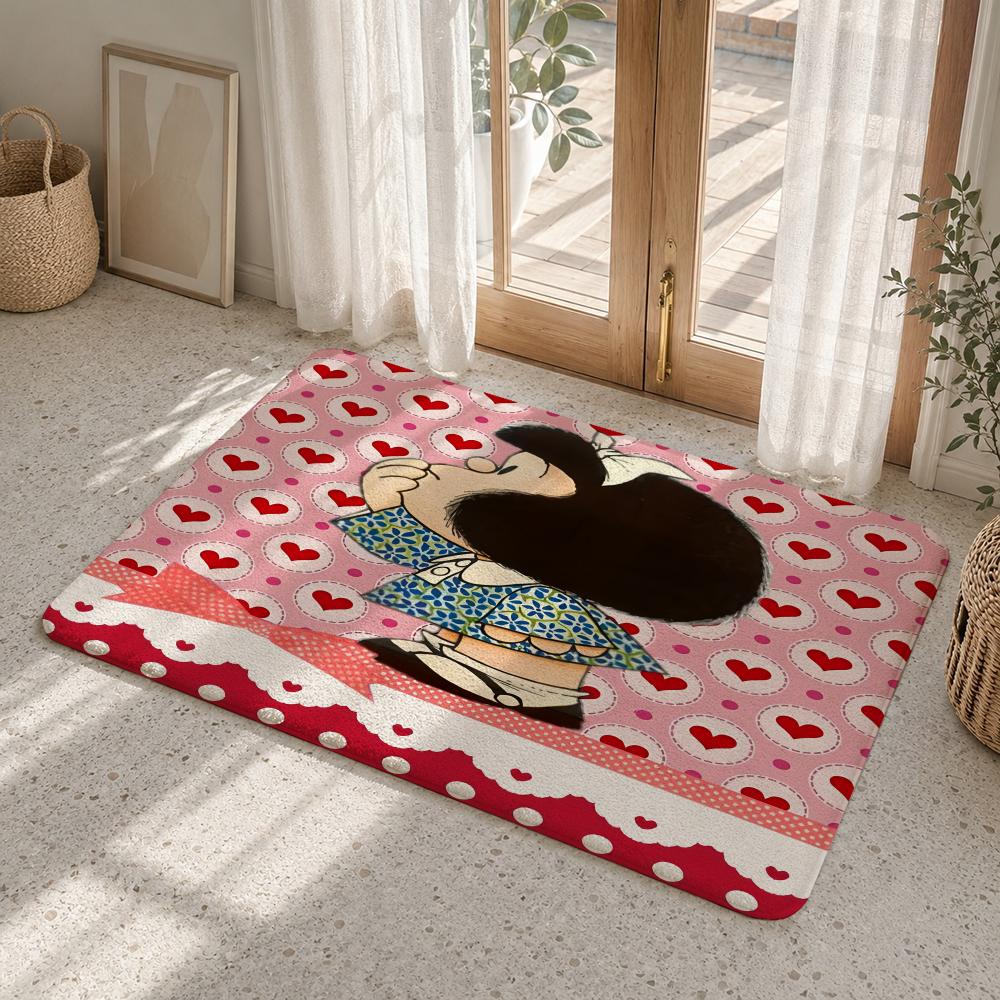 Cartoon M-Mafalda Floor Mat Flannel Rug Non Slip Absorbent Soft Washable For Entryway Hallway Bathroom Kitchen Decor