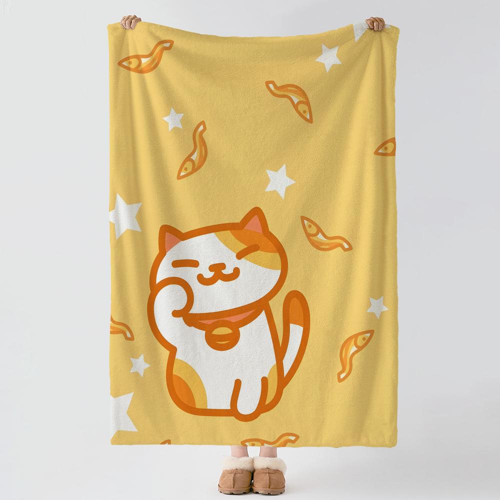 Game N-Neko Atsume-e Throw Thick Comfort Flannel Quilt, Multi-scene Use Indoor Outdoor Daily Nap