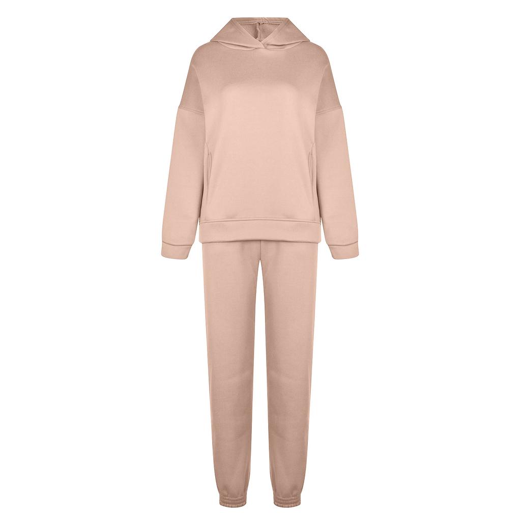 Women's Autumn/Winter Solid Colour Sweatshirt Hooded Fashion Long Sleeve Two Piece Set