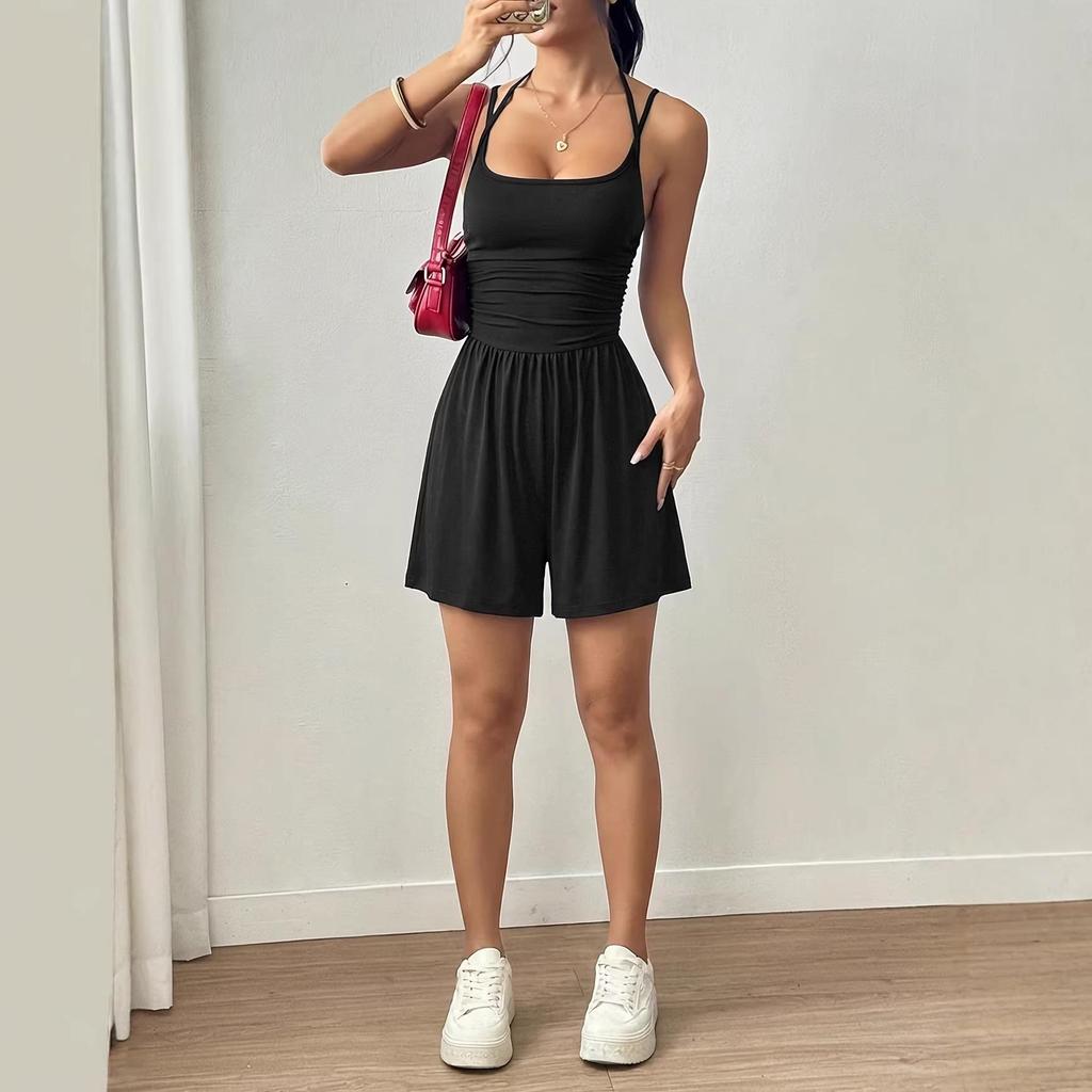 Tuta Estiva 2026 da Donna con Spalline Sottili a Fascia - Pantaloncini Larghi Casual