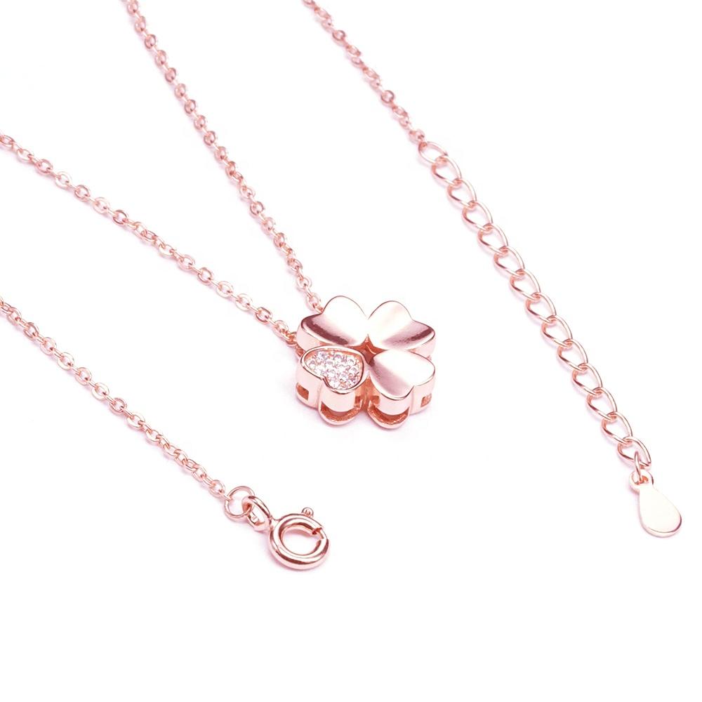 18K Rose Gold Quadrilobe Necklace Female 925 Silver Gold Clavicle Chain Pendant Necklace Jewelry