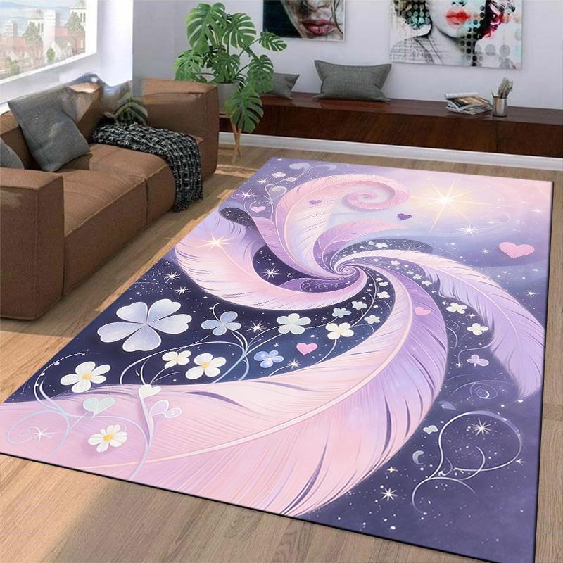 Abstract Purple and Pink Feather Pattern Carpet with Floral Design Suitable for Use As an Anti-slip for Living Room Bedroom Sofas