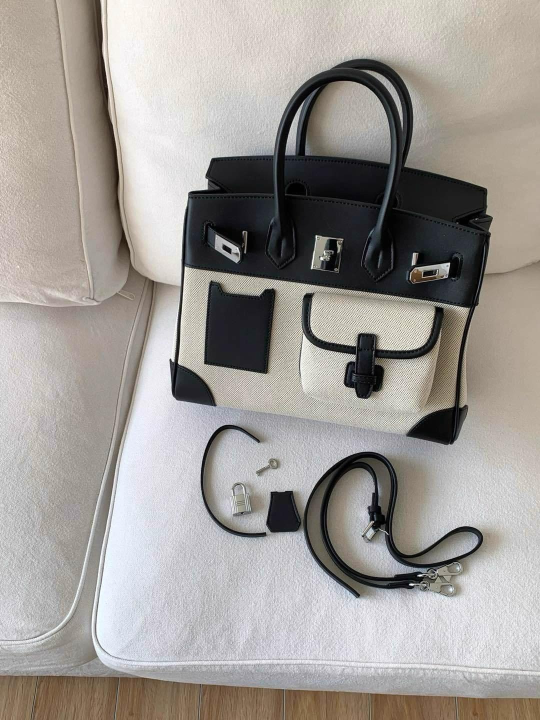 

Classic Brand Texture Cowhide Version Tote Bag Large Capacity Cowhide Delicate Handbag Shoulder Bag 30x16x22cm чёрный