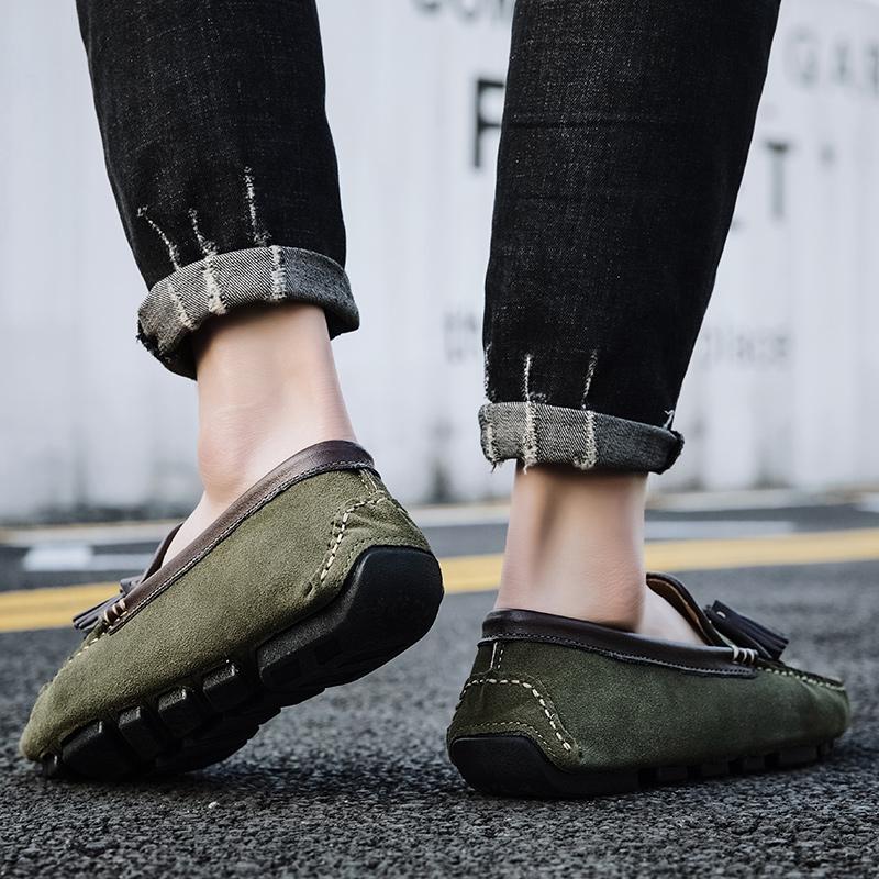 Fashion Man Summer Fashion Handsewn Genuine Leather Suede Shoes Men Casual Loafers Male Breathable Loafer Footwear Male Comfy Mocassins