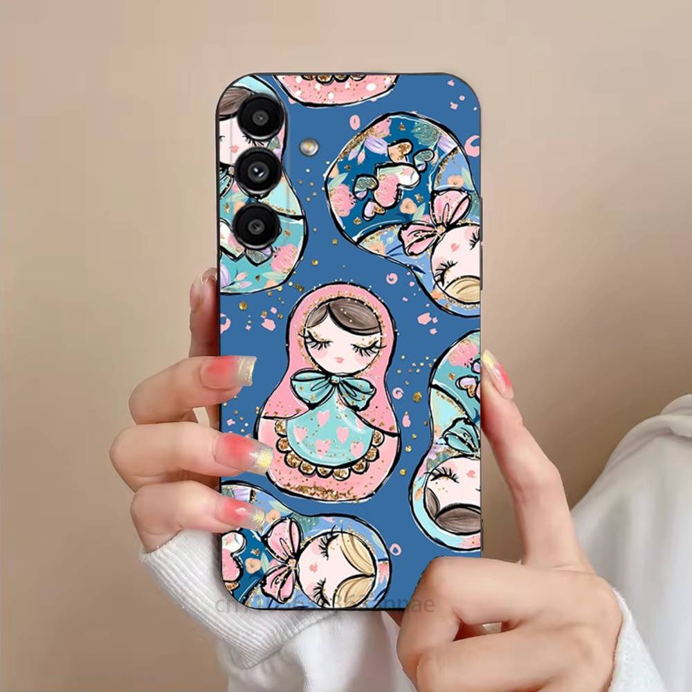 Cute Cool Russian Art Matryoshka Phone Case For Samsung S25,24,21,22,23,S30,Ultra,S20,Plus,Fe,Lite,Note,S10,S9,Black Soft Shell