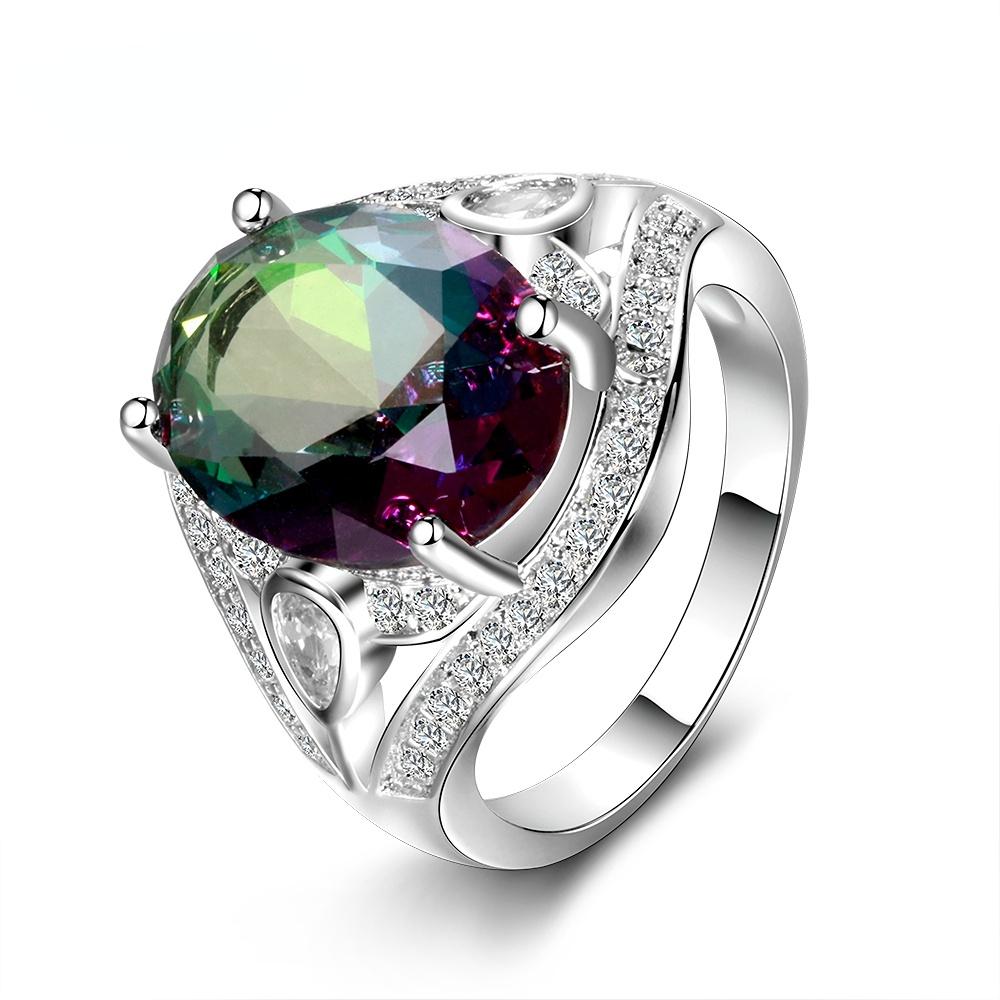 Echter Rainbow Fire Mystic Zirkonia Ring Bunter Feinschmuck Verlobung Hochzeitsgeschenk für Frauen Damen Mädchen