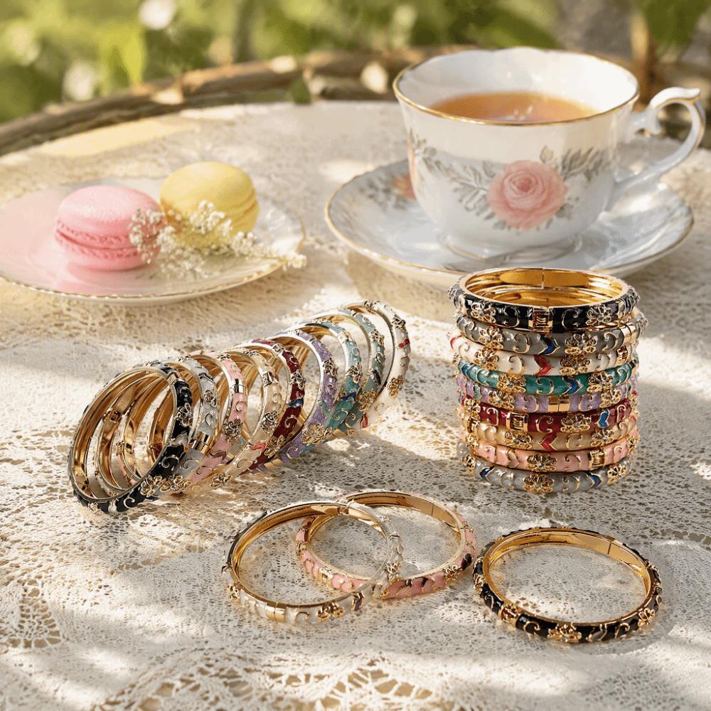 Colorful Vintage Cloisonne Bangle Traditional Women's Hand Bracelet Fashion Flower Bangle Girls