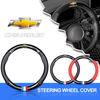 1Pcs Leather Carbon Fiber Car Steering Wheel Cover Emblem for Cruze Malibu Tahoe Equinox Impala Sonic Lacetti Captiva