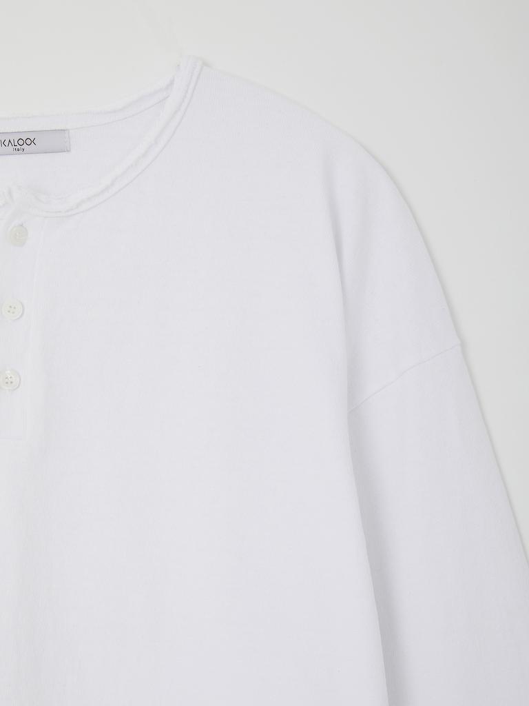 IKALOOK Pigment Henley Neck Vintage Long Sleeve T-Shirt Ctee106