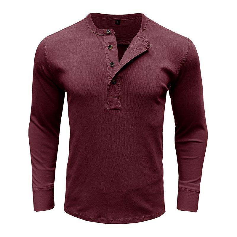 Mens Long Sleeve Crew Neck Fitted Casual Solid Henley T Shirt Top