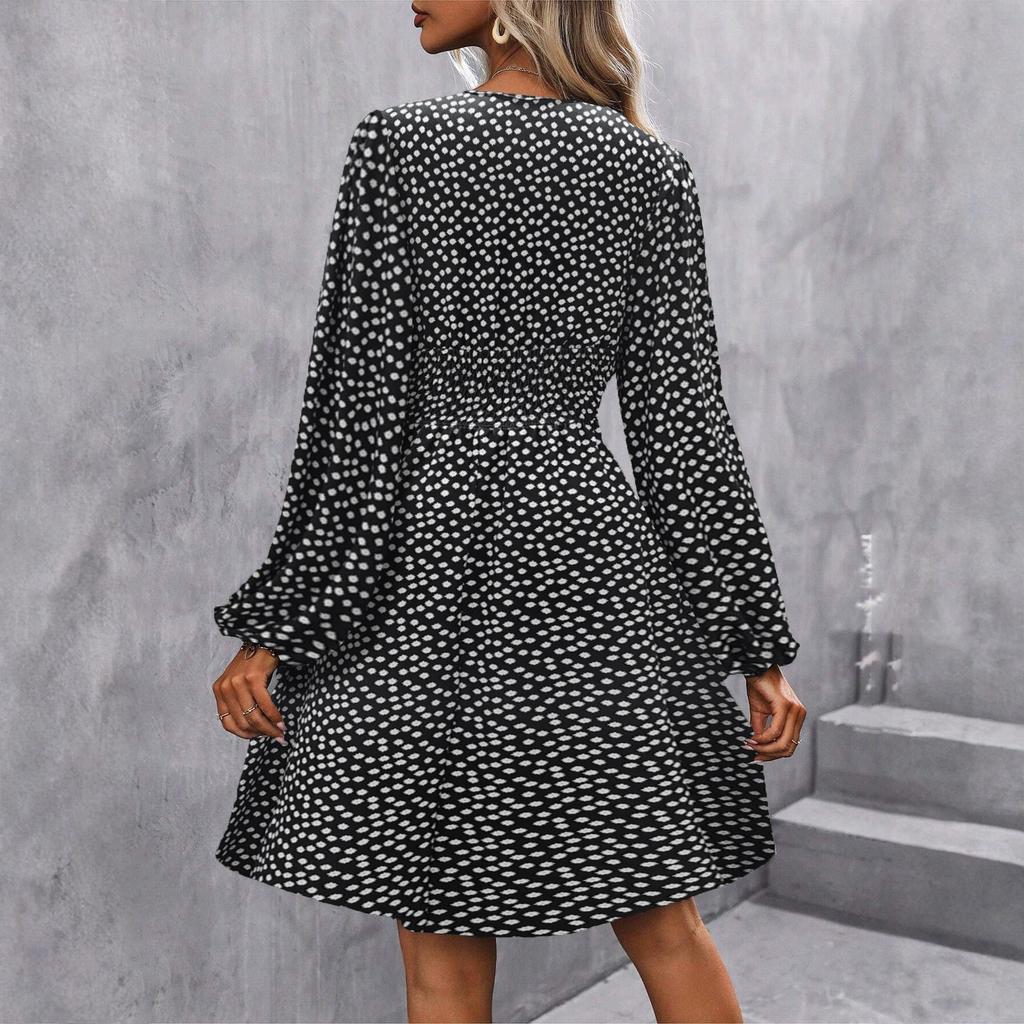 Women's Casual And Fashionable Long Sleeved R-neck Snowflake Print Dress