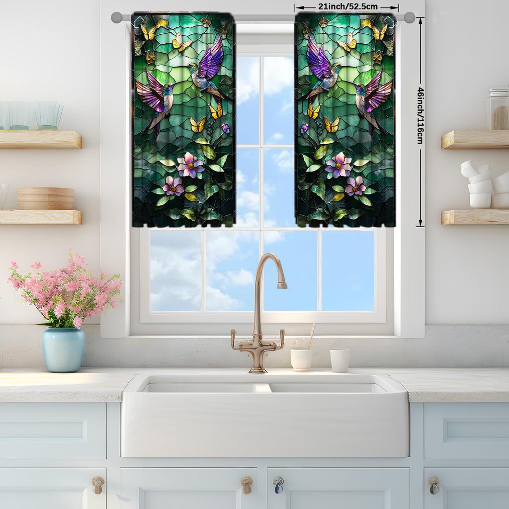 2pcs Colored Pigment Flower Painting Printed Curtain for Home Decor - Rod Pocket Window Treatment for Bedroom, Office, Kitchen