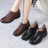 GKTINOO 2025 Autumn New Deep Mouth Real Leather Wedges Women's Shoes Soft Round Toe Front Zipper Women Mother Shoes Plus Size