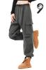 MORGEN SKY Cargo Long Belt Parachute Casual Wide Leg Bundle Ribbed Loose Elastic Knee Hip Solid CK2217 Women's Pants, Length, Included, Pants, Pants,