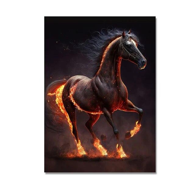 Abstract Running Horse with Fire Canvas Painting Modern Animal Pictures Poster and Prints Wall Art for Home Living Room No Frame