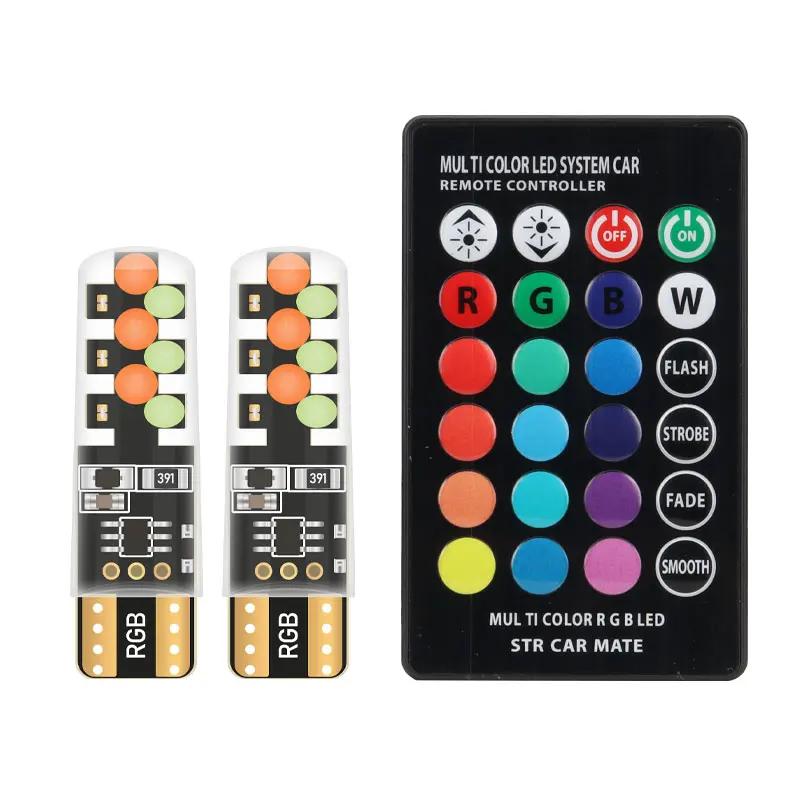 2/4/6pcs T10 W5W Led 194 168 W5W 5050 SMD Car Dome Reading Light Automobiles Wedge Lamp RGB LED Bulb With Remote Controller T10
