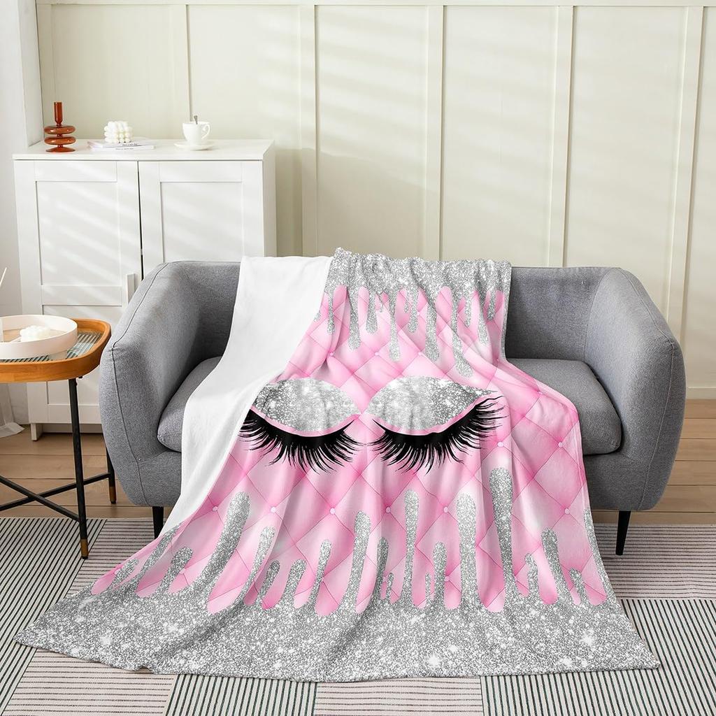 Eyelash Blanket Eyes Pattern Design Plush Throw Blanket, Modern Simple Lovely Flannel Fleece Blanket for Sofa Couch Room Decor