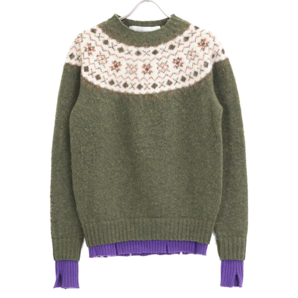 TAO COMME des GARCONS [xINVERALLAN] Green Fair Isle Wool Ribbed Knit Sweater tops M Green x purpleUsed