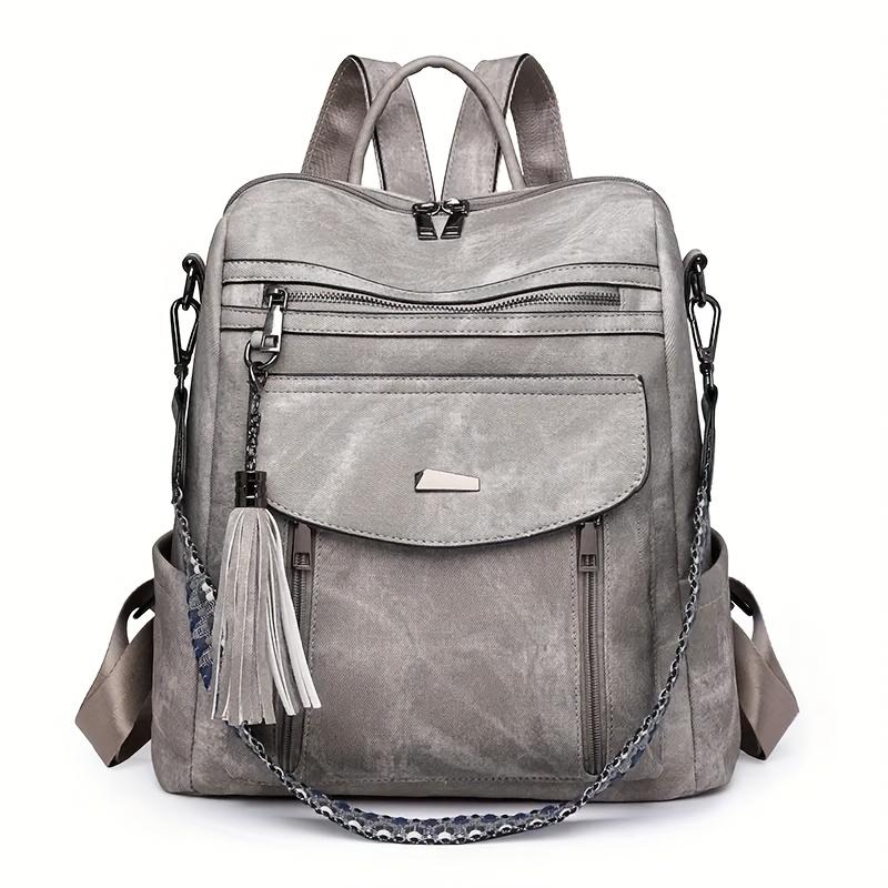 Adjustable Straps, Women's Large Capacity Backpack Stylish, Multiple Compartments, and Decorative Tassel Zipper Pulls Casual