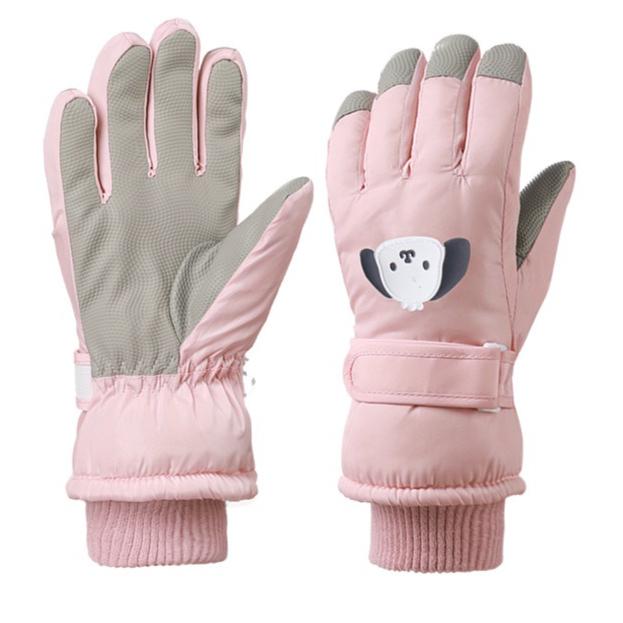 Children Ski Gloves Cartoon Thickened Fleece Winter Warmth Waterproof Fabric for Boys Girls Puppies Frostbite Prevention Sanrio