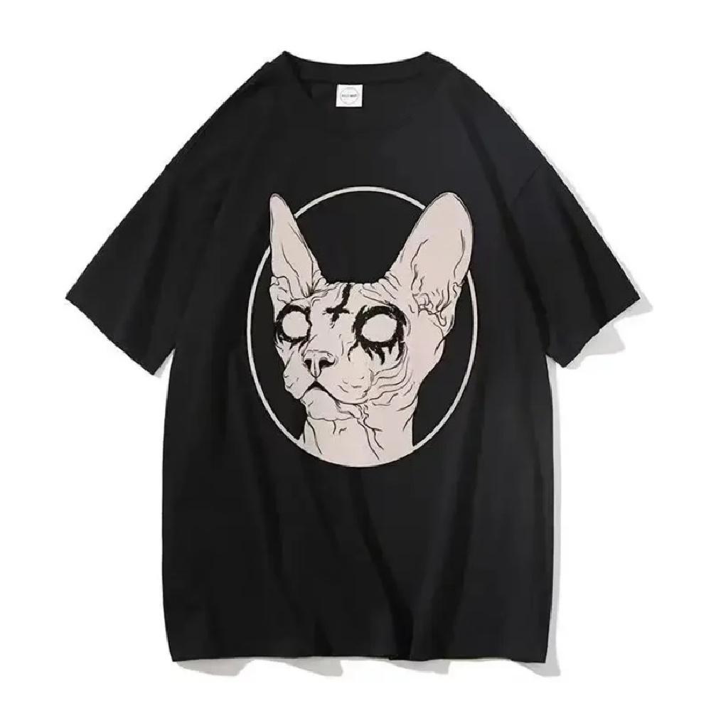 

Death Metal Sphynx Cat Witchy Tops Fashion Gothic Tshirt Steampunk Hipster Unisex Trend Shirt Short-sleev Tee XXXXXL чорний