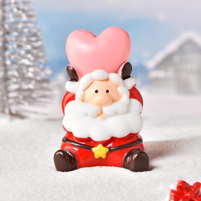 Christmas Cartoon Resin Santa & Snowman Couple Micro Landscape Ornaments