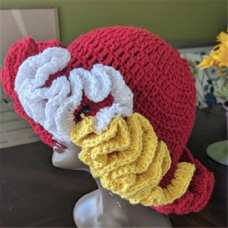 Handcrochet Bucket Hat for Women with Patchwork Ruffle Trim Elegant Fisherman Hat Photography Travel Floppy Bucket Hat
