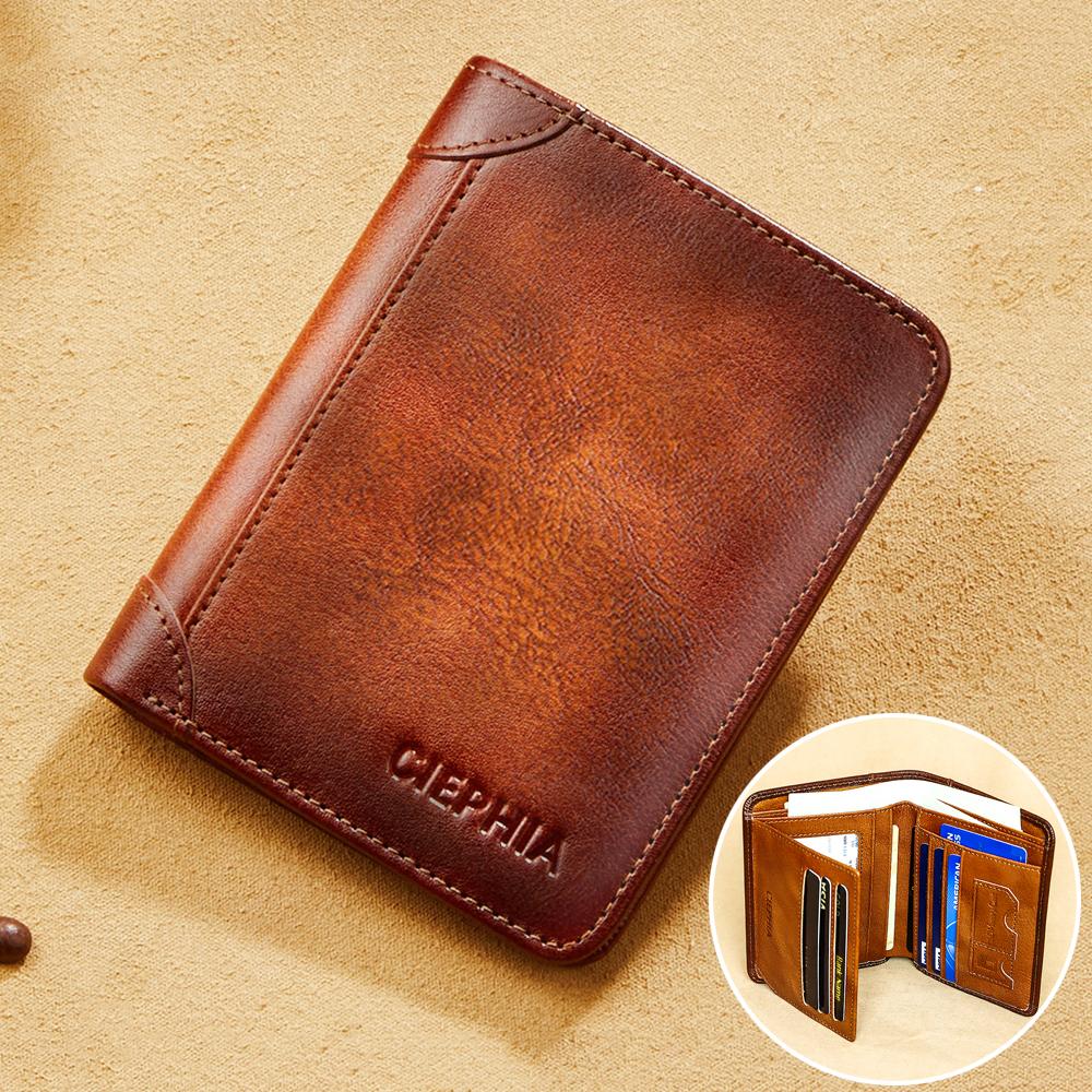 Genuine Leather Rfid Wallets for Men Vintage Thin Short Multi Function ID Credit Card Holder Money Bag Gift for Him