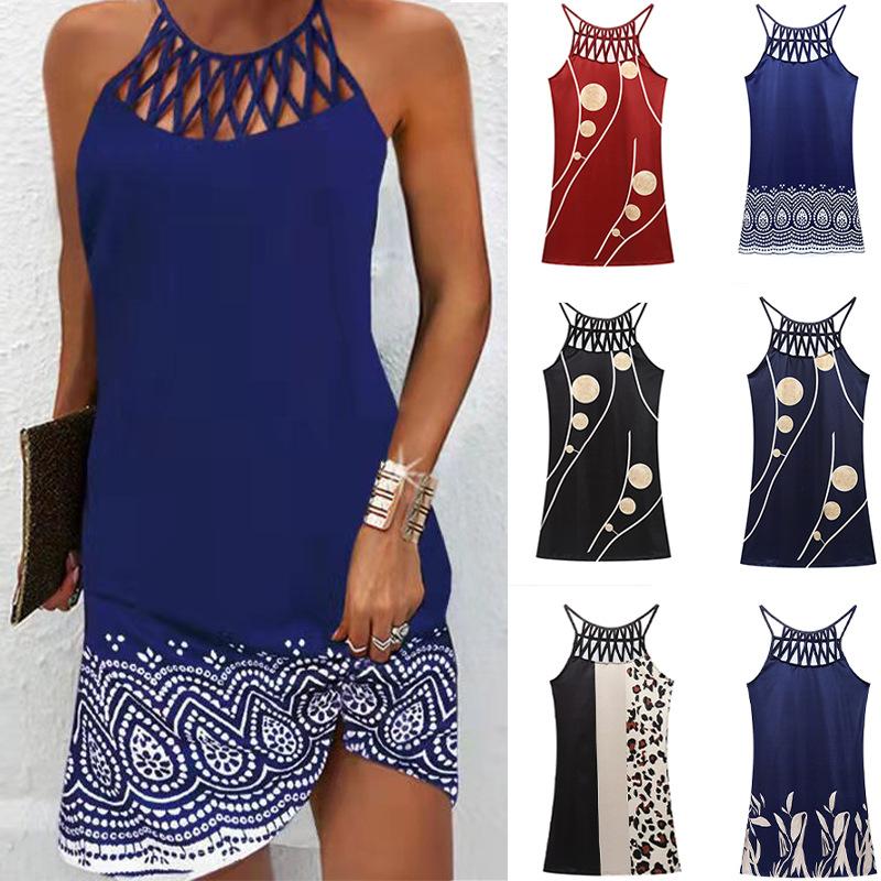 

Женское элегантное мини-платье с бретелькой на шее, сексуальное открытое платье с принтом, модное вечернее платье, Vestidos, большие размеры