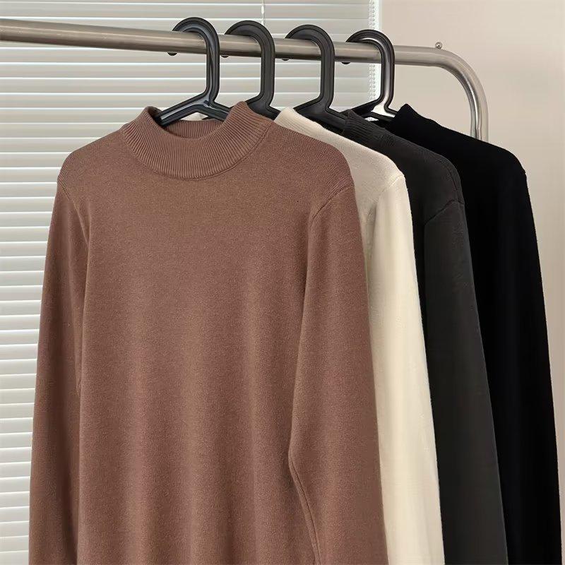 

Men s Korean Style Loose Fit Mid-Neck Knit Sweater - Autumn/Winter Long Sleeve Casual Wear L кавовий