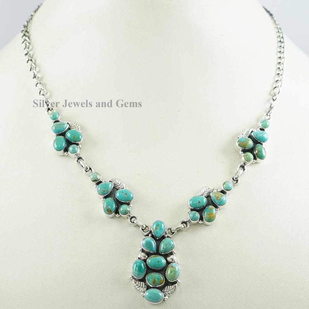 Arizona Turquoise Multi Stone Necklace, Anniversary Necklace, 925 Sterling Silver Necklace, Designer Necklace, Gemstone Necklace For Gift