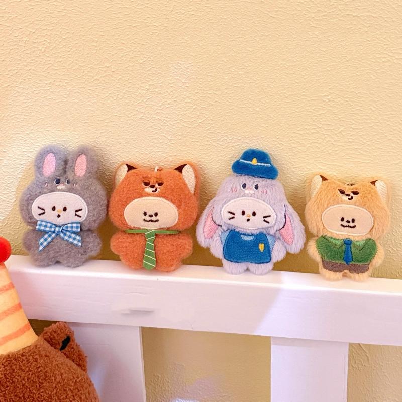 Cute Cartoon Small Animal Plush Keychain Kawaii Fox Rabbit Stuffed Doll Pendant Backpack Decoration Pendant Accessories Gift