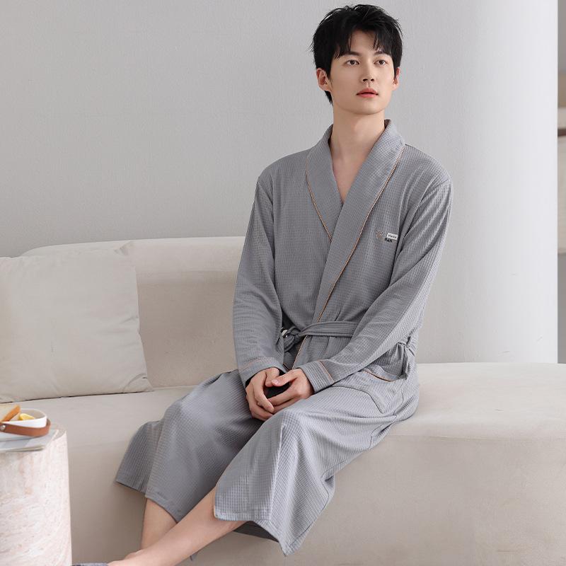 Pyjamas Herren Frühling und Herbst Baumwolle Langarm Bademäntel Herren Pyjamas Mittel und Lang Yukata Übergröße Loungewear