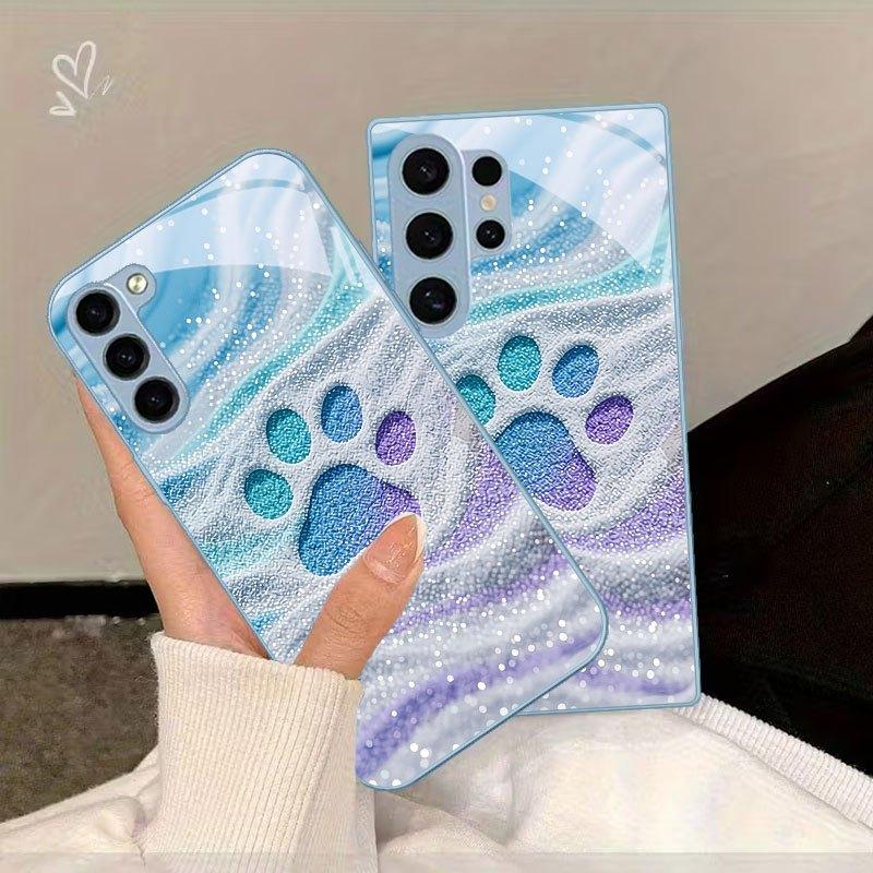 Pastel Glitter Cat Paw Fashion Phone Cases Carcasa Glass Phone Case Fundas for Samsung Galaxy S26 S25 S24 S23 S22 FE Ultra Plus