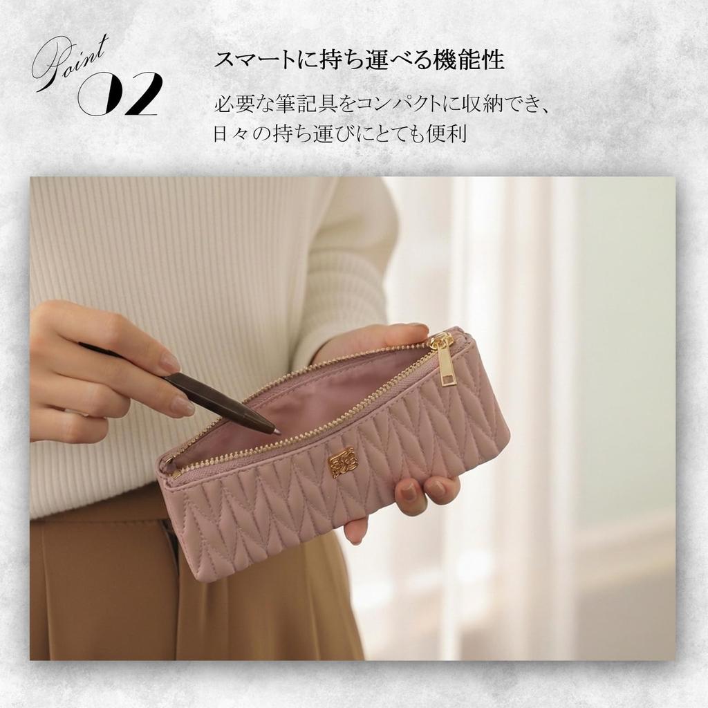 Crossmarberry Quilted Pencil Case for Zipper Synthetic Easy to R119 Greige Simple, Slim, Women, Closure, Lightweight, Compact, 19cm, Leather, Use,