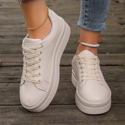 Zapatos de plataforma de cuero para mujer, zapatillas de tacón grueso de color liso a la moda, zapatos deportivos planos informales, zapatos de diseñador, zapatillas para mujer