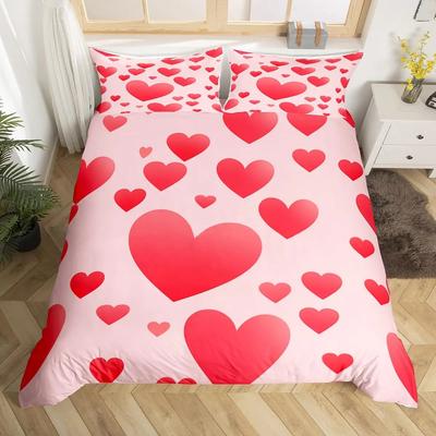 Funda Nórdica con Estampado de Corazones para Niñas Mujeres Rosa Tema Romántico Juego de Cama Decoración de Habitación, Cubierta de Edredón Suave para el Día de San Valentín