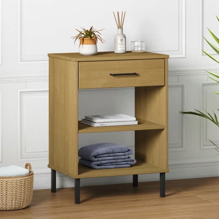 VidaXL Console Cabinet with Metal Legs Brown Solid Pine Wood OSLO, Furniture, Hallway Furniture, Hall Furniture 351000