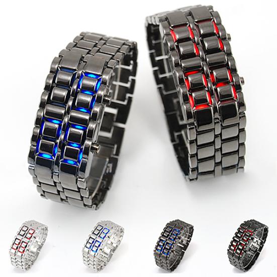Herre Dame Lava Rustfritt stål LED Digital Quartz Armbånd Klokke Armbåndsur