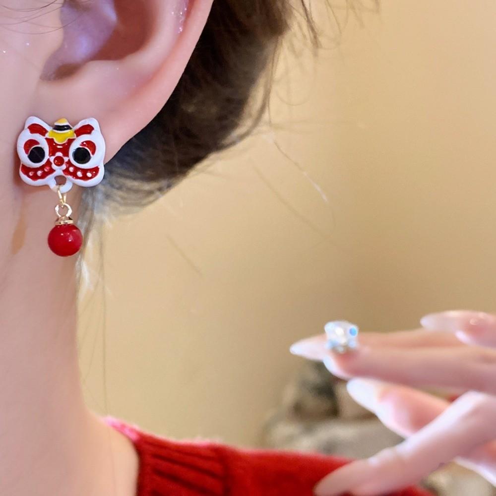 Cartoon Lion Dance Ear Studs Awakened Lion Drop Earrings Fashion Jewelry