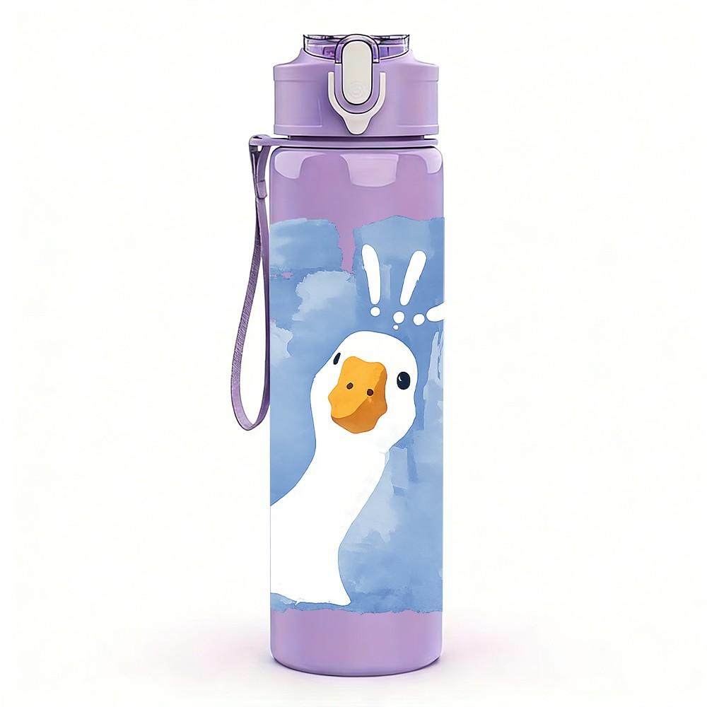 1PC Blue Goose Bird Watercolor Print 750ml Color Plastic Sports Water Bottle Leakproof Flip Straw Lid Suitable for Sports Office Home Use