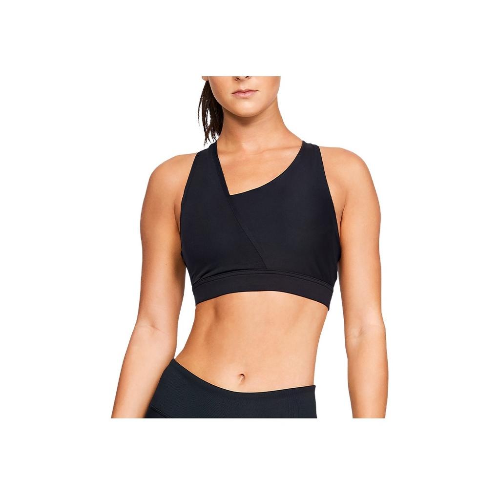 Under Armour Einfarbiger asymmetrischer tief ausgeschnittener Sport-BH Damenunterwäsche Schwarz 1328810-001