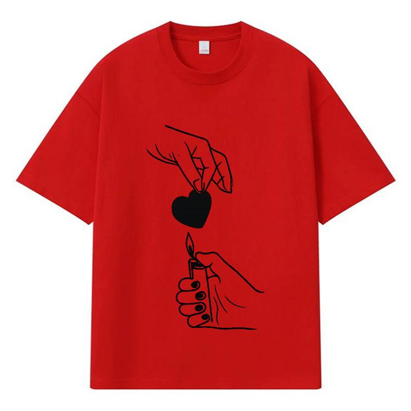 2026 Heart Shape Printed Graphic Y2k Harajuku Streetwear 100% Cotton T Shirt Casual Oversized Summer Men T-shirt
